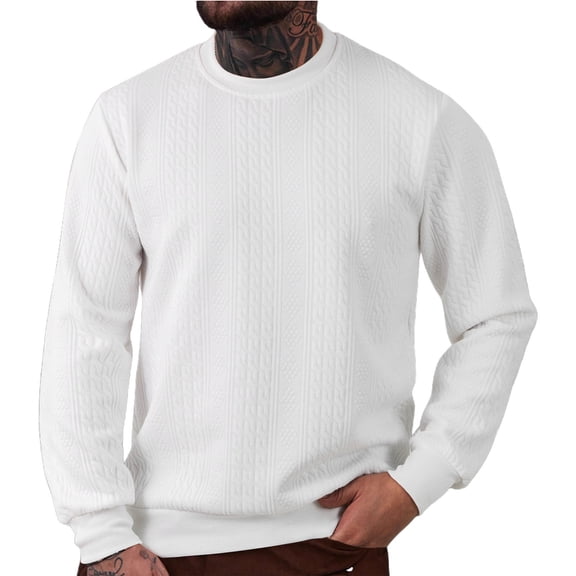 Generic Men's Slim Fit Knit Sweater Crewneck Textured Long Sleeve Casual Lightweight Jacquard Pullover Shirt