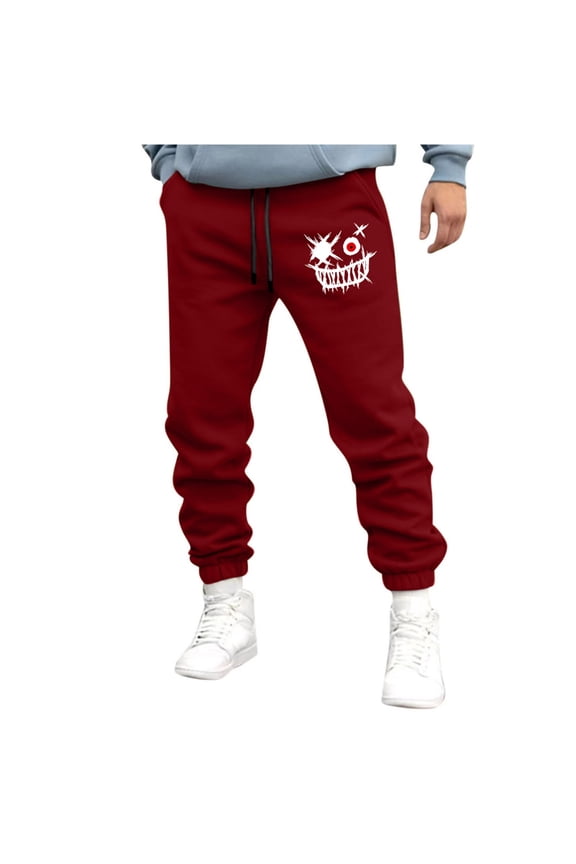 Men's Smiley Face Print Sweatpants Fleece Joggers Tapered Running Exercise Pants Athletic Trousers with Pockets