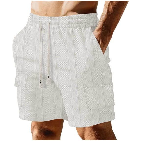Generic Men's Solid Color Shorts Casual Elastic Waist with Drawstring Textured Lightweight Summer Beach Shorts Featuring Pockets