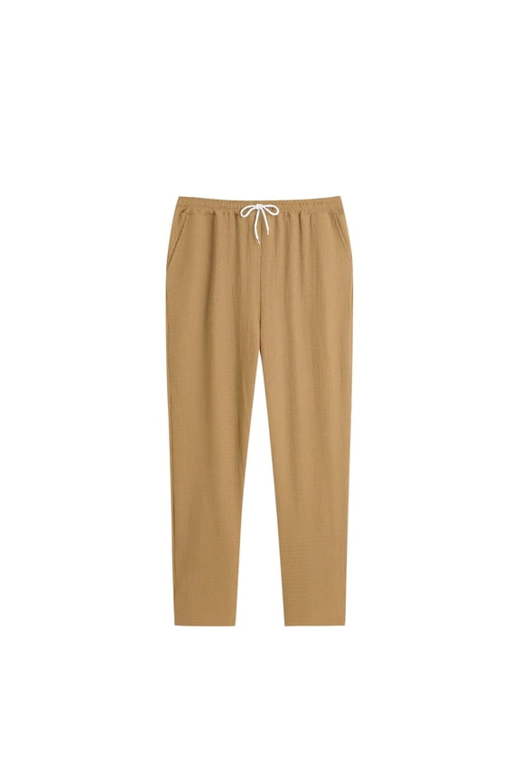 Men's Straight Leg Trousers Solid Color Lightweight Elastic Waist Drawstring Pants Straight Baggy Pants with Pockets