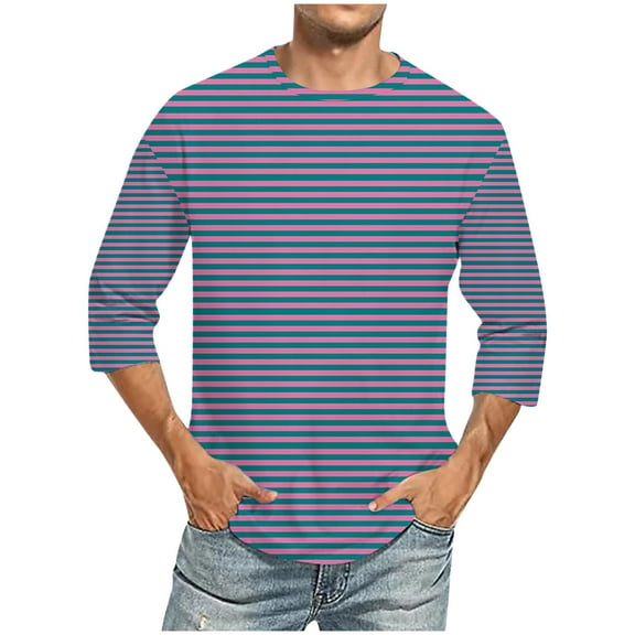 Generic Men's Striped T-Shirts Long Sleeve Classic Fit Casual Crewneck Shirt Cotton Sport Tee Shirt Basic Pullover Top