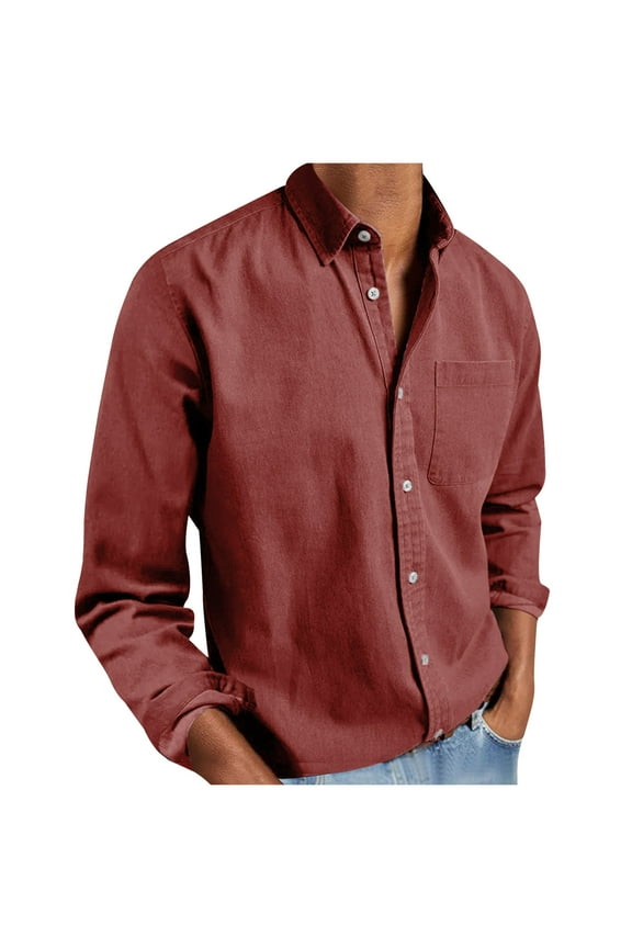 Men's Stylish Loose Lapel Shirts Casual Long Sleeve Button Down Versatile Business Shirt with Chest Pocket