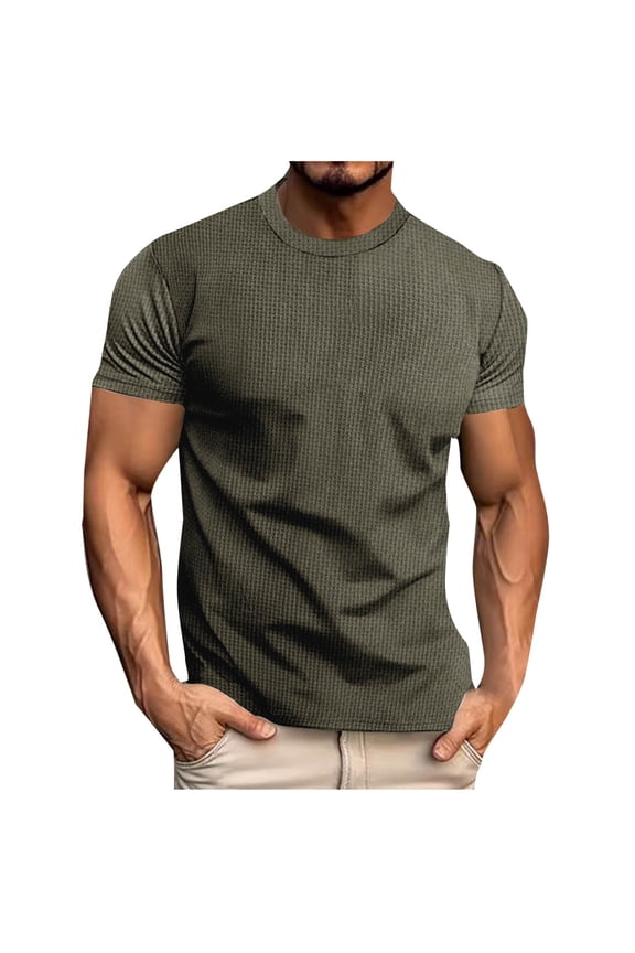 Men's Summer Casual T-Shirt Stretch Breathable Slim Knitted Shirts Solid Color Basic Shirt Mesh Textured Tops