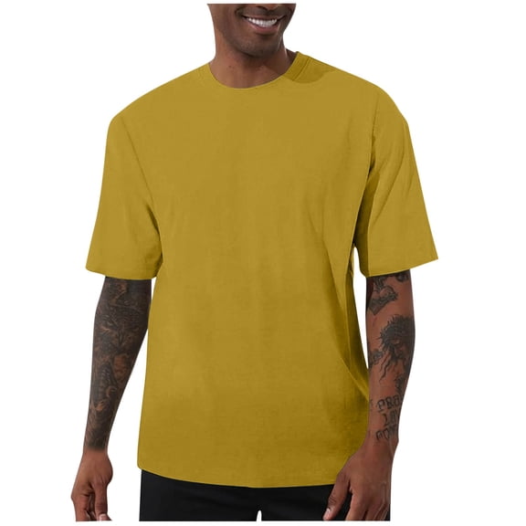 Generic Men's Summer Short Sleeve T-Shirt Crewneck Basic Casual Top Soft Cotton Solid Color Workout Pullover Tops