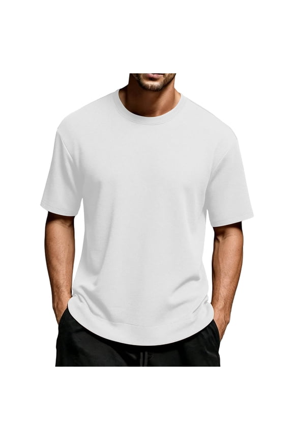 Men's T-Shirt Short Sleeve Casual Summer Tee Lightweight Textured Crew Neck Shirt Solid Color Loose Fit Basic Top