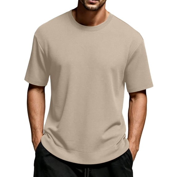 Generic Men's T-Shirt Short Sleeve Casual Summer Tee Lightweight Textured Crew Neck Shirt Solid Color Loose Fit Basic Top