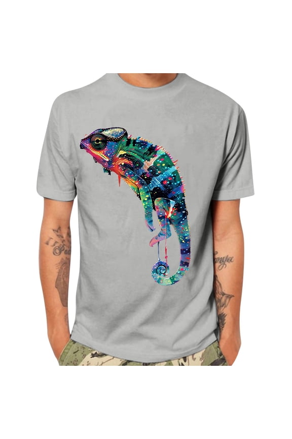 Men's T-Shirt Short Sleeve Graphic Fashion Lizard Print Crew Neck Tee Tops Summer Casual Shirt