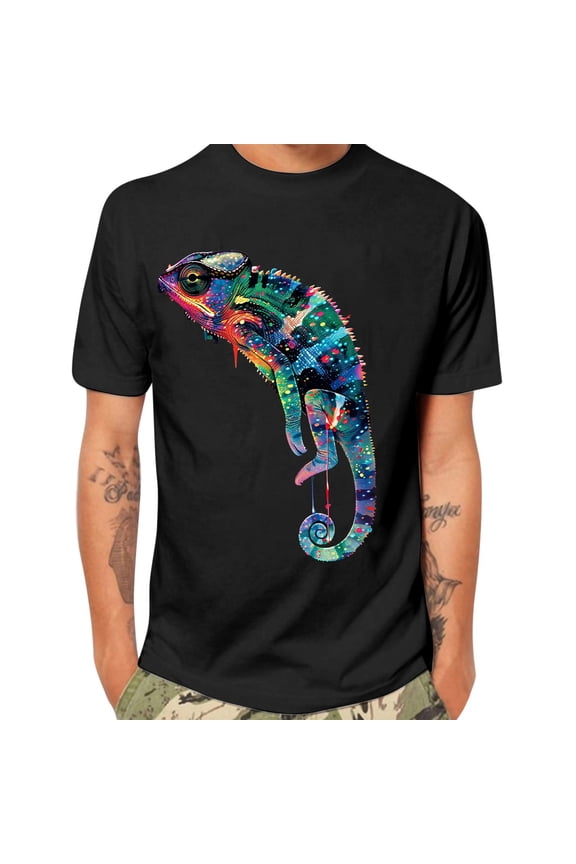Men's T-Shirt Short Sleeve Graphic Fashion Lizard Print Crew Neck Tee Tops Summer Casual Shirt