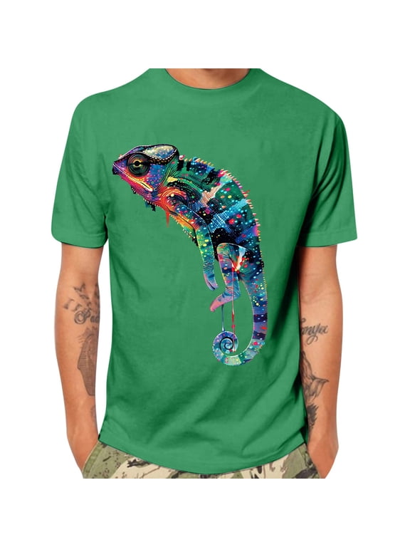 Men's T-Shirt Short Sleeve Graphic Fashion Lizard Print Crew Neck Tee Tops Summer Casual Shirt