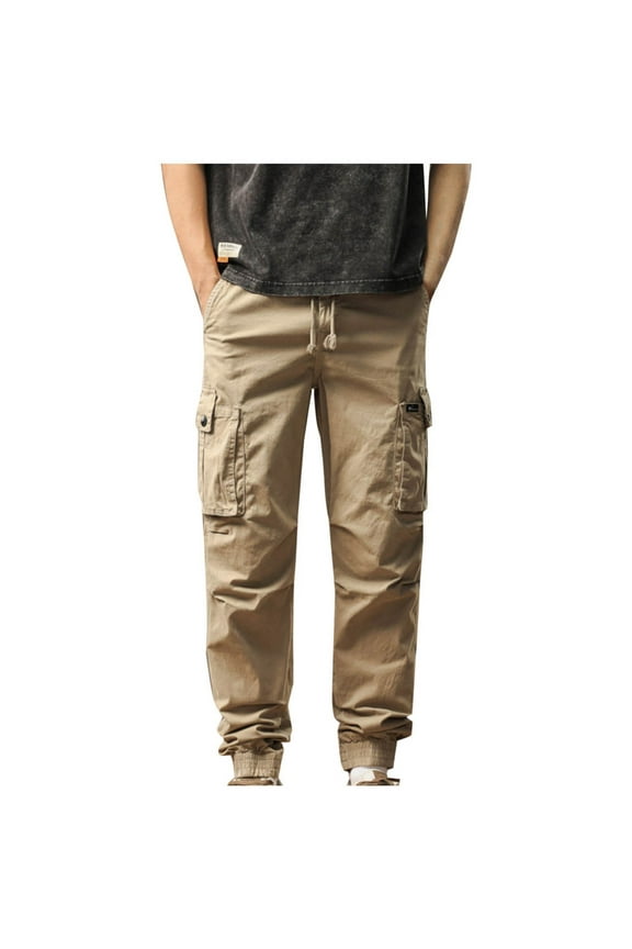 Men's Tactical Cargo Pants Athletic Elastic Waist Drawstring Military Work Utility Pants Travel Hiking Clothes