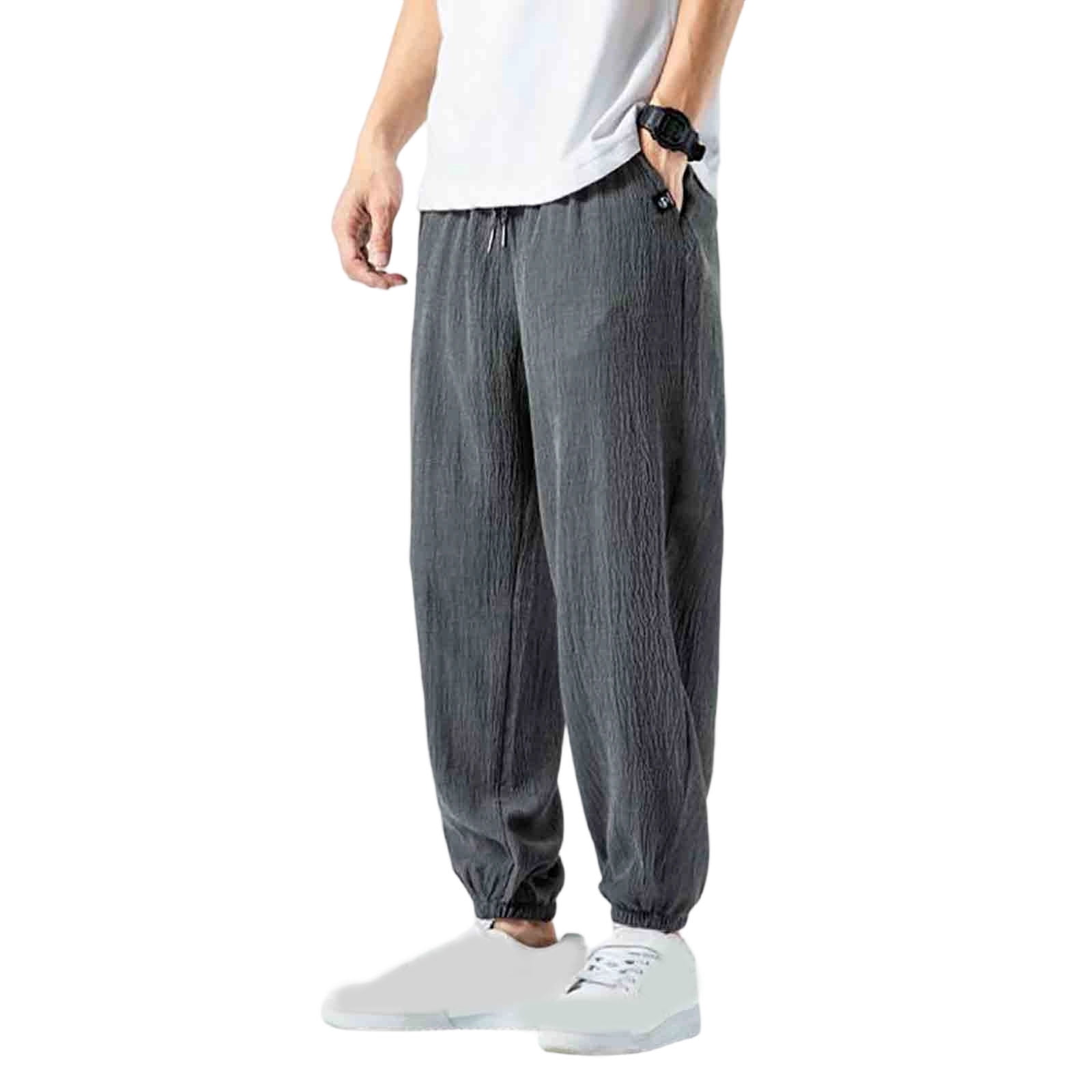 Generic Men's Thin Ice Silk Casual Pants Solid Color Loose Plus Size ...