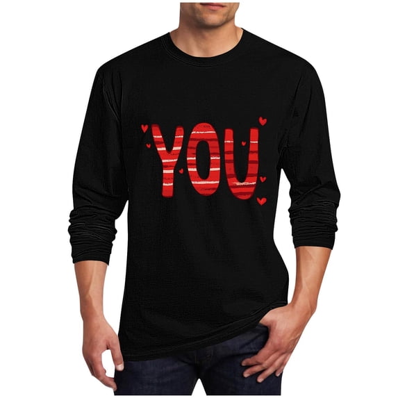 Generic Men's Trendy Valentines Day T-Shirt Cute Love Heart Graphic Basic Sweater Funny Crew Neck Muscle Pullover Tops