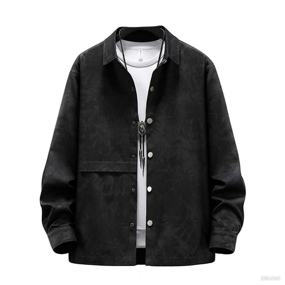 Generic Men's Vintage Suede Blazer Single Breasted Business Casual Faux Leather Sports Jacket Fall Button Down Tops