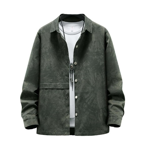 Generic Men's Vintage Suede Blazer Single Breasted Business Casual Faux Leather Sports Jacket Fall Button Down Tops