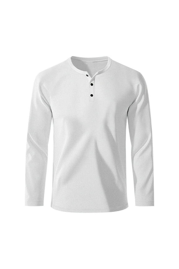 Men's Waffle Henley Shirts Textured Stretch Long Sleeve Knit Pullover Shirt Casual Loose Fit Lightweight Soft Tops