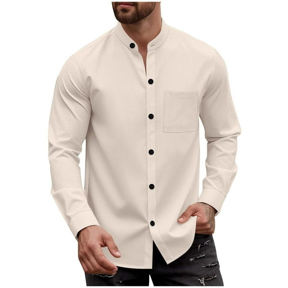 Generic Men #39 s Waffle Shirts Stand Collar Texture Button Down Long Generic Men #39 s Waffle Shirts Stand Collar Texture Button Down Long