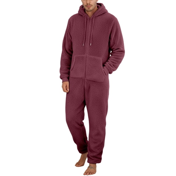 Generic Men's Winter Zipper Hooded Fuzzy Romper Pajamas One Piece Fleece Pajama Jumpsuit Warm Comfy Loungewear