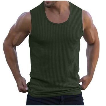 Generic Men's Workout Tank Tops Sleeveless Round Neck Ribbed Knit T Shirt Solid Color Muscle Gym Fitness Tee