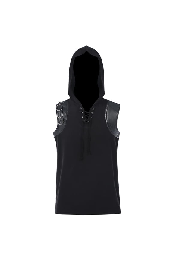 Mens 2025 Halloween Gothic Hooded Tank Victorian Renaissance Pirate Tops Lacing Design Sleeveless Hoodie Shirts