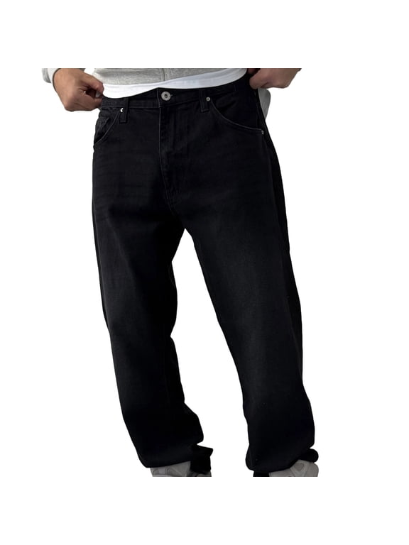 Mens Baggy Jeans Casual Straight Leg Loose Denim Pants Versatile Wide Leg Slacks Streetwear Trouser with Pockets