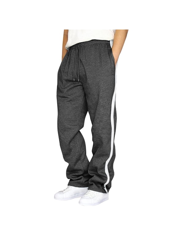 Mens Baggy Sweatpants Athletic Workout Cargo Pants Casual Wide Leg Open Bottom Straight Leg Joggers with Pockets