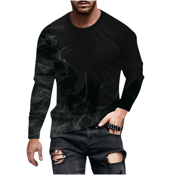 Generic Mens Big and Tall Tee Shirts Causal Long Sleeve Pullover Tops Fashion 3D Flame Print Graphic Tees Crewneck Sweatshirts