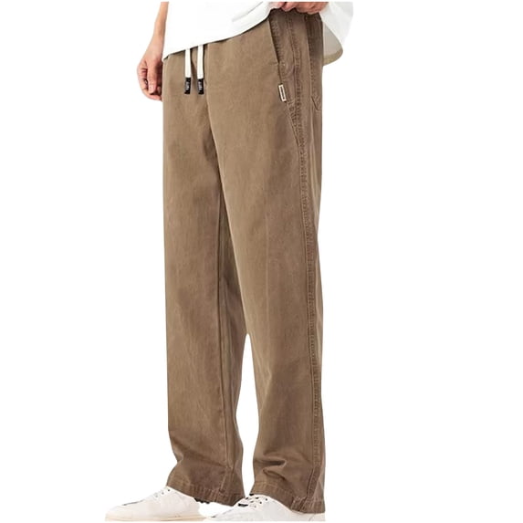 Generic Mens Cargo Pants Casual Straight Leg Outdoor Workout Sweatpants Stylish Solid Loose Elastic Waist Drawstring Joggers