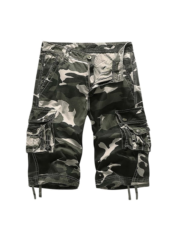 Mens Cargo Shorts Cotton Relaxed Fit Camouflage Camo Cargo Short