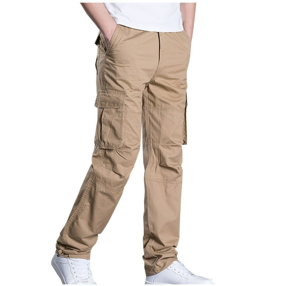 Generic Mens Casual Cargo Pants Elastic Waist Drawstring Stretch Relaxed Fit Work Pants Wide Leg Work Lounge Tapered Trousers