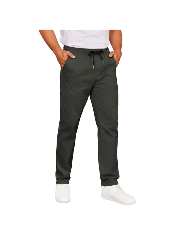 Mens Casual Pants Drawstring Elastic Waist Lightweight Trousers Classic-Fit Business Dress Pants with Pockets