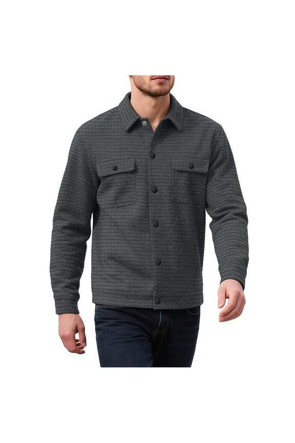 Mens Casual Shirt Jacket Long Sleeve Button Down Fall Shacket Lightweight Quilted Jackets with Pockets