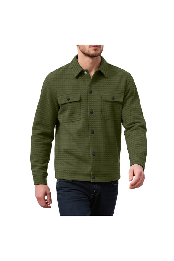 Mens Casual Shirt Jacket Long Sleeve Button Down Fall Shacket Lightweight Quilted Jackets with Pockets