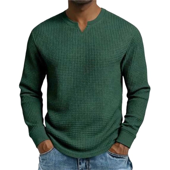Generic Mens Casual Sweatshirts Crewneck Relaxed Fit Long Sleeve Work Shirts Waffle Knitted Tops Casual Lightweight Pullover