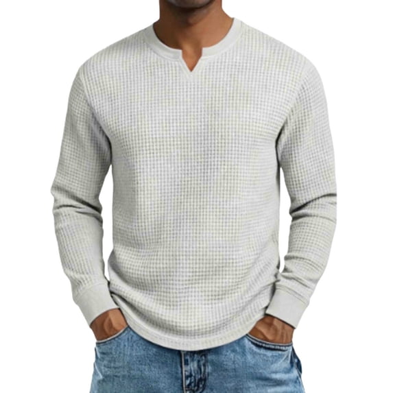Generic Mens Casual Sweatshirts Crewneck Relaxed Fit Long Sleeve Work Shirts Waffle Knitted Tops Casual Lightweight Pullover
