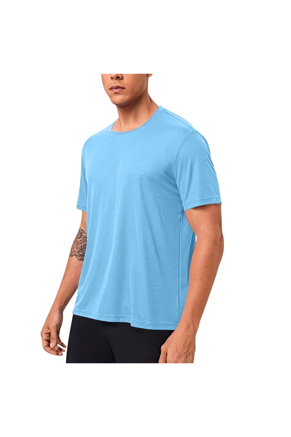 Mens Classic Basic Tee Shirts Casual Short Sleeve Curved Hem Lightweight Moisture Wicking Crewneck T-Shirts
