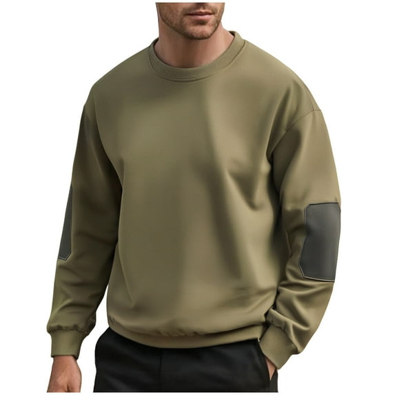 Generic Mens Color Block Sweatshirt Fashion Crewneck Long Sleeve Fleece Casual Ribbed Patchwork Fall Pullover Tops