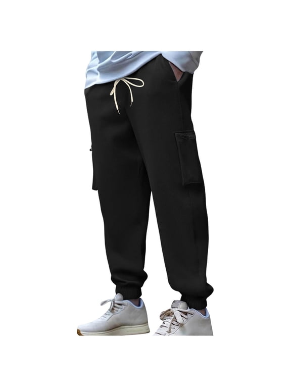 Mens Corduroy Pants Straight Fit Casual Cargo Pant Elastic Waist Drawstring Sweatpants Joggers with Multi Pockets