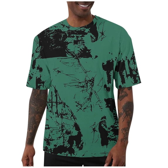 Generic Mens Fashion Printed Tee Shirts Casual Loose Fit Short Sleeve Pullover Tops Plus Size Crewneck Tee Sports Tees