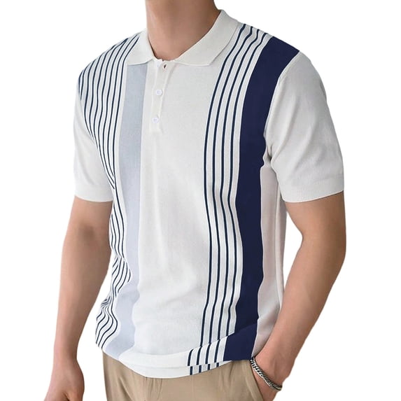 Generic Mens Fashion Striped Short Sleeve Polo Shirts Casual Knit Polo Shirt Vintage Golf T Shirts Old Money Tops