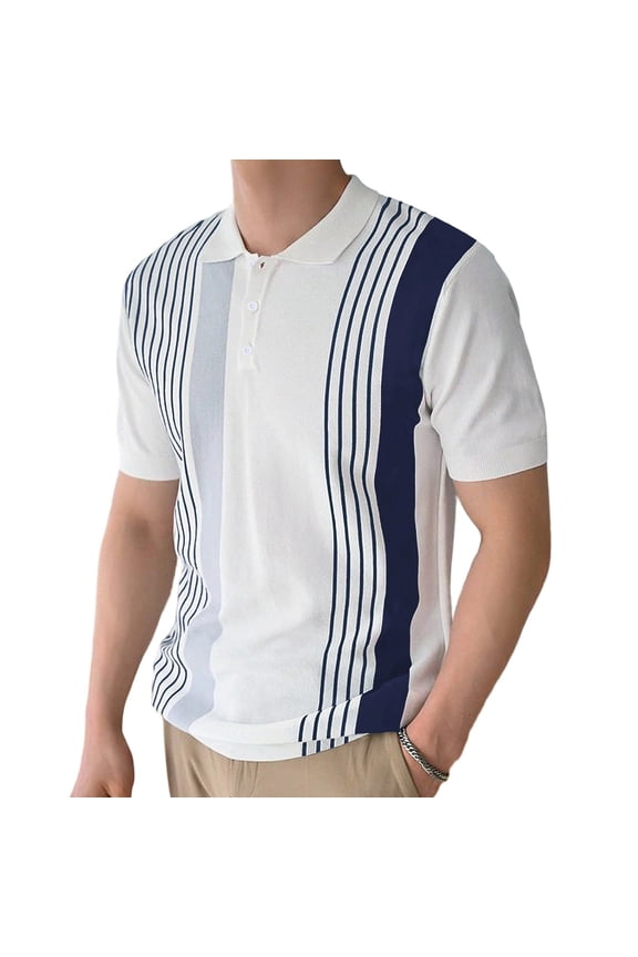 Mens Fashion Striped Short Sleeve Polo Shirts Casual Knit Polo Shirt Vintage Golf T Shirts Old Money Tops