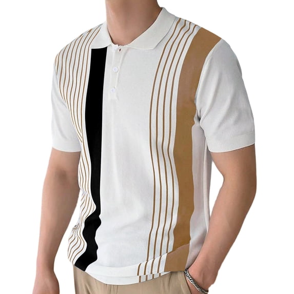 Generic Mens Fashion Striped Short Sleeve Polo Shirts Casual Knit Polo Shirt Vintage Golf T Shirts Old Money Tops