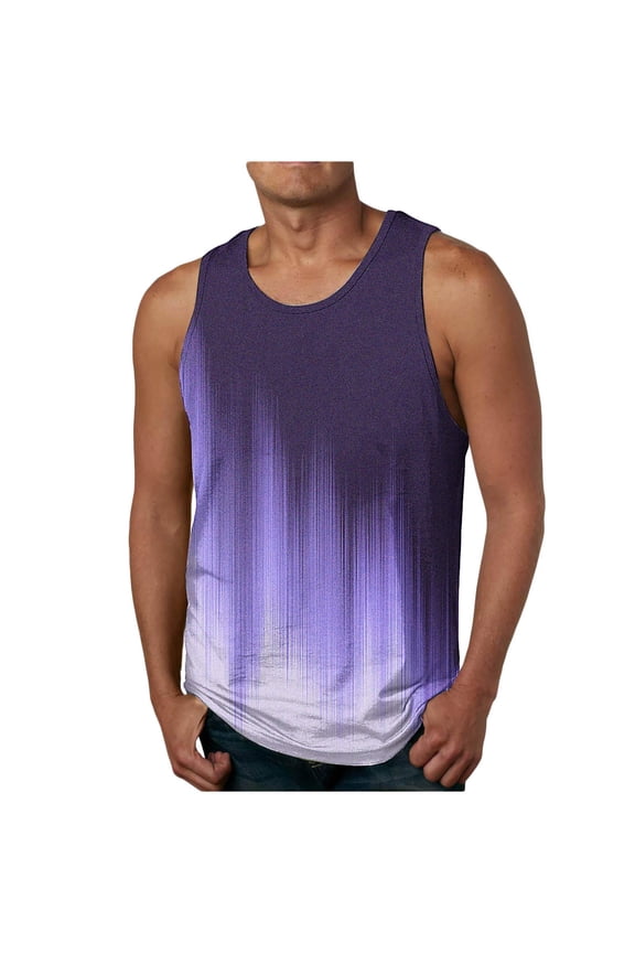 Mens Fashion Summer Tank Tops Casual Workout Sleeveless Gradient Tee Shirts Quick Dry Muscle Athletic Gym Tanks