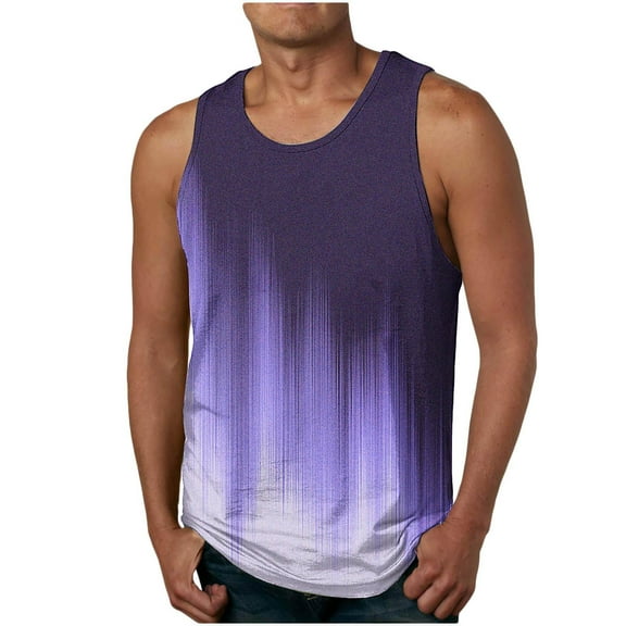 Generic Mens Fashion Summer Tank Tops Casual Workout Sleeveless Gradient Tee Shirts Quick Dry Muscle Athletic Gym Tanks