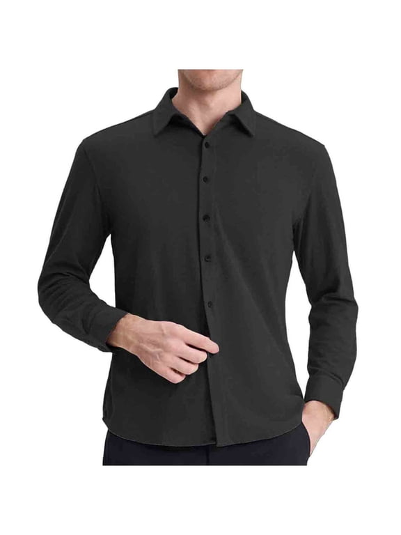 Mens Fleece Lined Dress Shirts Warm Winter Long Sleeve Texture Wrinkle Button Down Lapel Business Casual Shirt