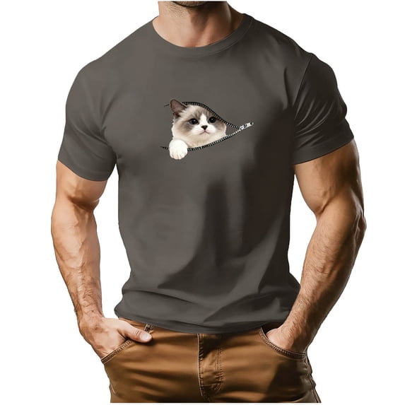 Generic Mens Funny 3D Dog Printed Shirts Round Neck Short Sleeve Shirt Summer Cute Animal Graphic Going Out Tops