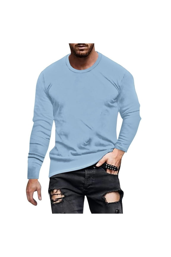 Mens Gradient Color Long Sleeve Shirts Crewneck Casual Loose Fit Pullover Lightweight Athletic Solid Color T-Shirts