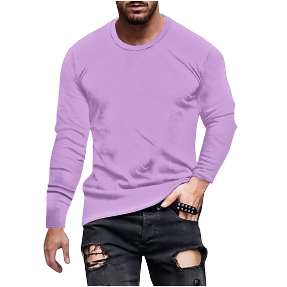 Generic Mens Gradient Color Long Sleeve Shirts Crewneck Casual Loose Fit Pullover Lightweight Athletic Solid Color T-Shirts