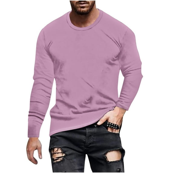 Generic Mens Gradient Color Long Sleeve Shirts Crewneck Casual Loose Fit Pullover Lightweight Athletic Solid Color T-Shirts