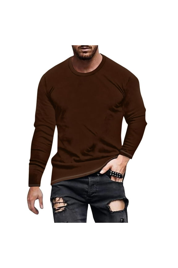 Mens Gradient Color Long Sleeve Shirts Crewneck Casual Loose Fit Pullover Lightweight Athletic Solid Color T-Shirts