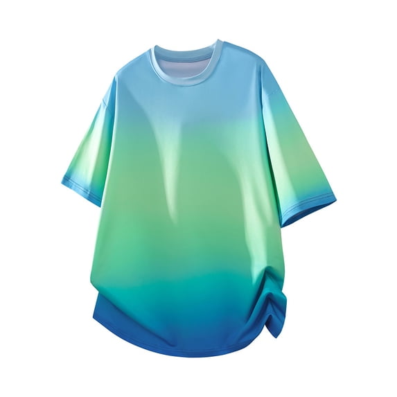 Generic Mens Graphic Print Shirts Crewneck Short Sleeve Summer Beach Shirt Causal Stylish Gradient Color Graphic Tee Shirts